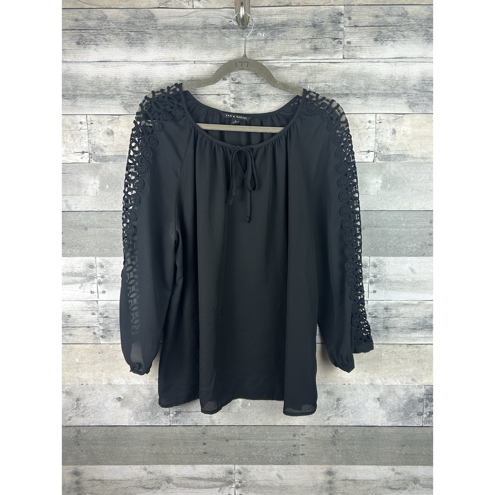 Zac & Rachel Black XL Long Crochet Sleeve Blouse